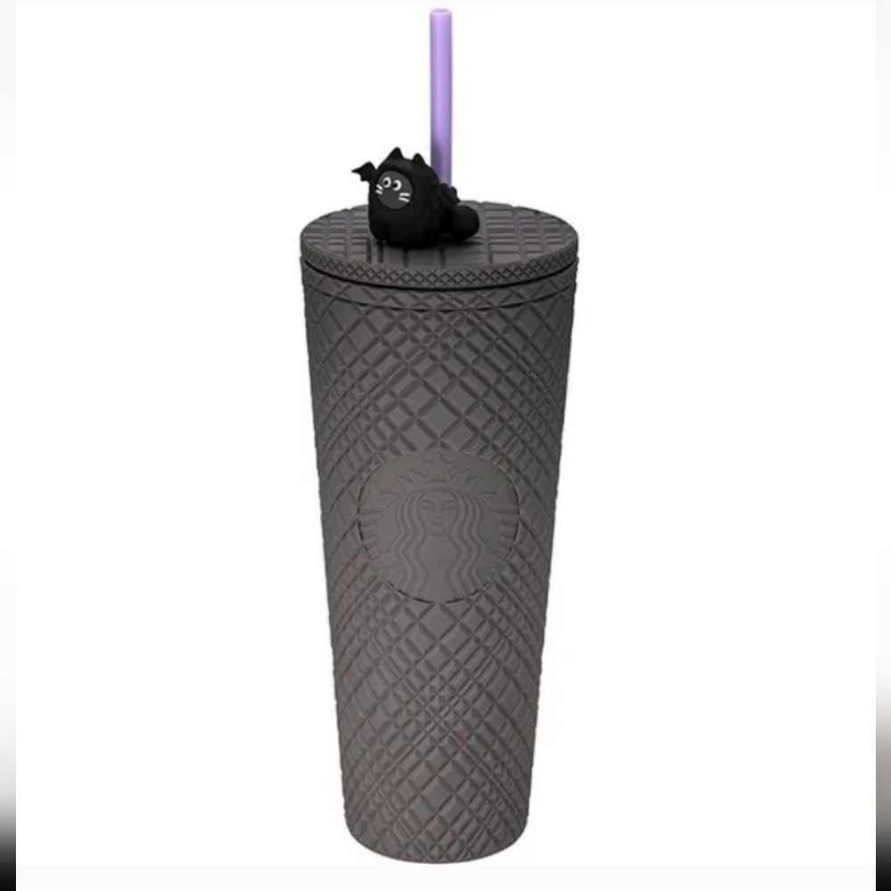 Starbucks Taiwan 2023 Halloween Matte Grey Tumbler W/ Bat Topper.
